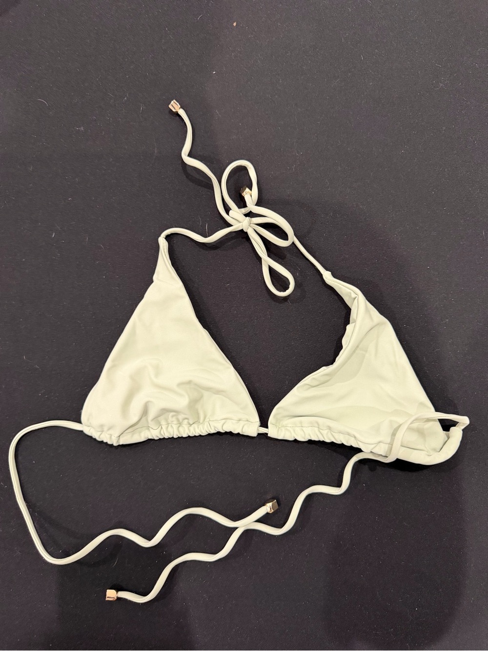 Amazon Women's Light Cream Triangle Bikini Top with Tie Straps